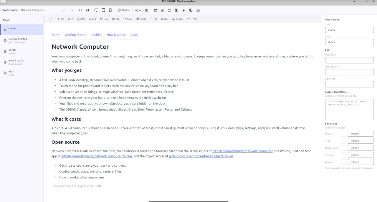 Webmaster editing a five-page site